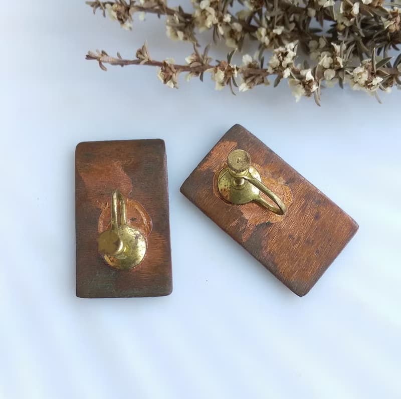 Vintage Jewelry 西洋古董飾品 Copper 手工 抽象個性方 栓式耳環