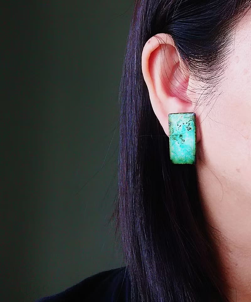 Vintage Jewelry 西洋古董飾品 Copper 手工 抽象個性方 栓式耳環