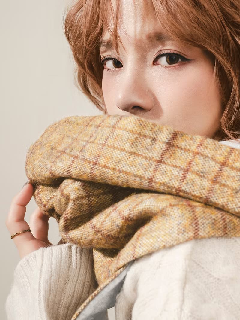 AMBER 系列 - 棕韻 * 麥穗色 混織毛料 圍巾 連帽圍巾