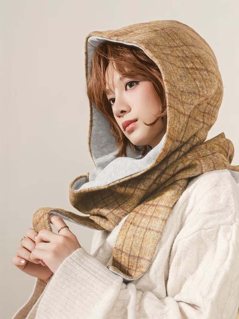 AMBER 系列 - 棕韻 * 麥穗色 混織毛料 圍巾 連帽圍巾
