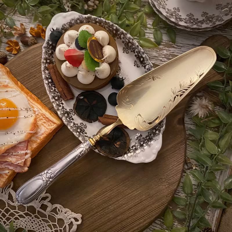 法國路易16風格純銀柄 黃銅鏤空大型蛋糕鏟/派鏟/食物鏟