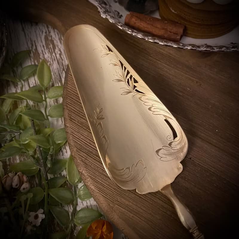 法國路易16風格純銀柄 黃銅鏤空大型蛋糕鏟/派鏟/食物鏟