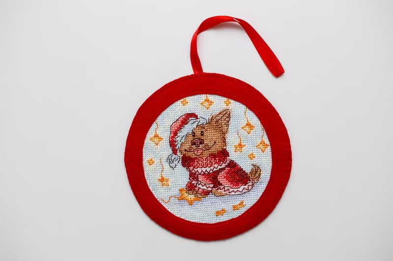 Christmas decoration ball with dog ; Christmas souvenir ; holiday decor