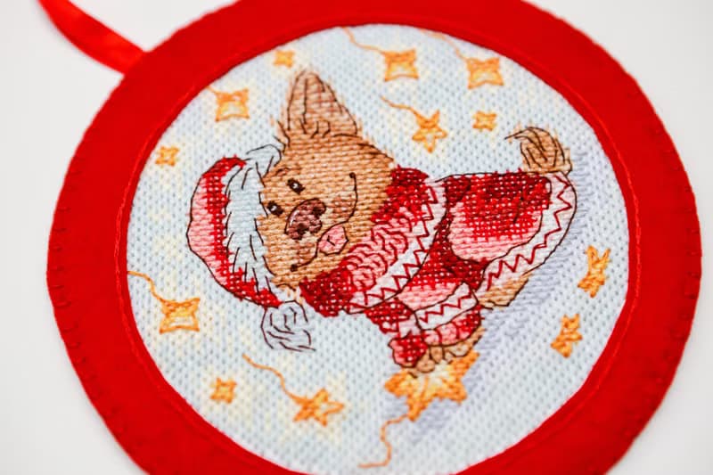 Christmas decoration ball with dog ; Christmas souvenir ; holiday decor