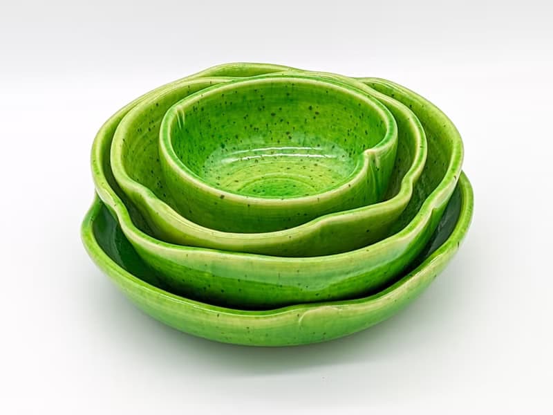 Pottery 4 Bowls Set, Dinnerware sets, Handmade ceramic green bowls
