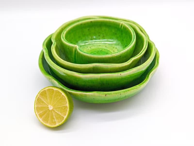 Pottery 4 Bowls Set, Dinnerware sets, Handmade ceramic green bowls