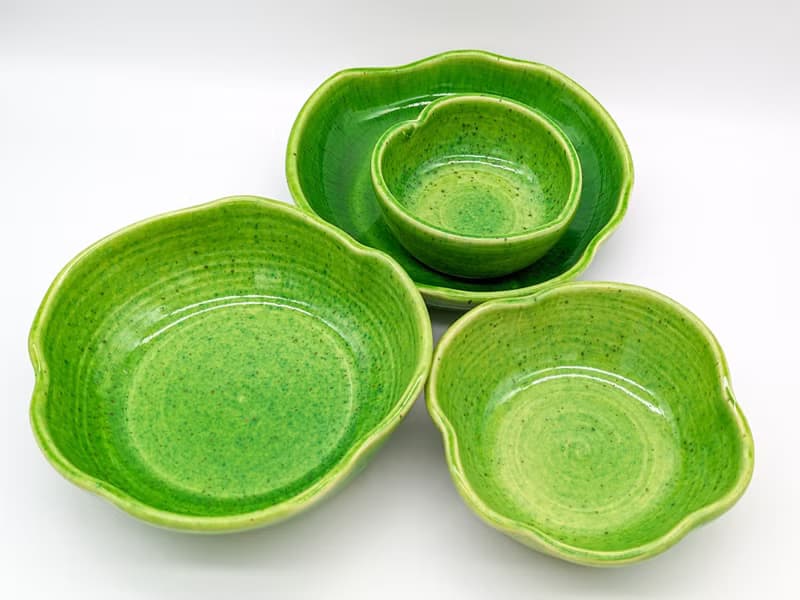 Pottery 4 Bowls Set, Dinnerware sets, Handmade ceramic green bowls