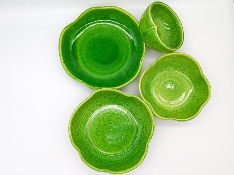Pottery 4 Bowls Set, Dinnerware sets, Handmade ceramic green bowls