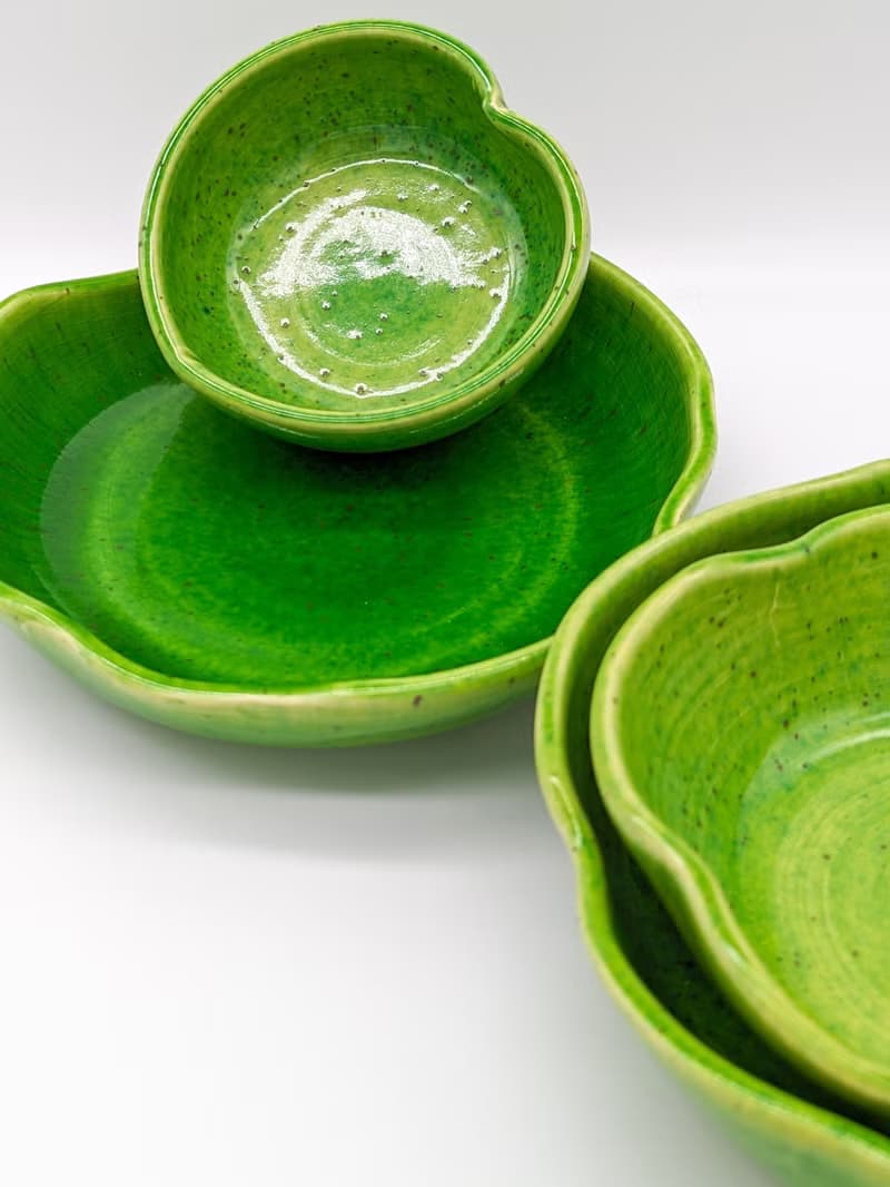 Pottery 4 Bowls Set, Dinnerware sets, Handmade ceramic green bowls
