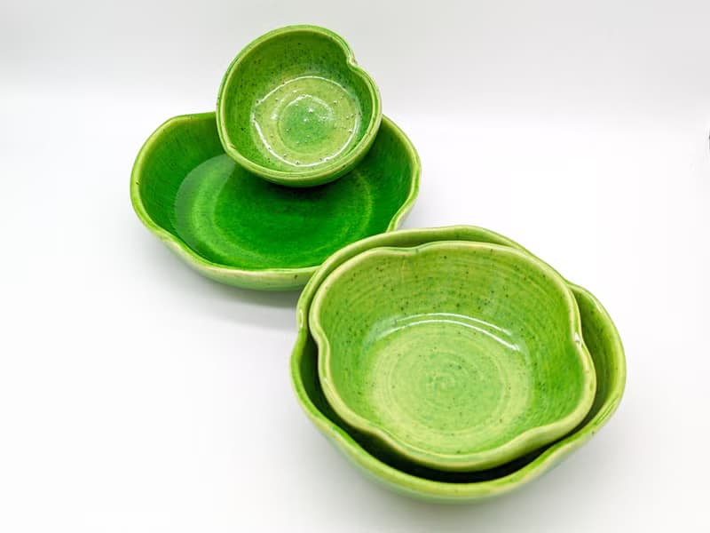 Pottery 4 Bowls Set, Dinnerware sets, Handmade ceramic green bowls