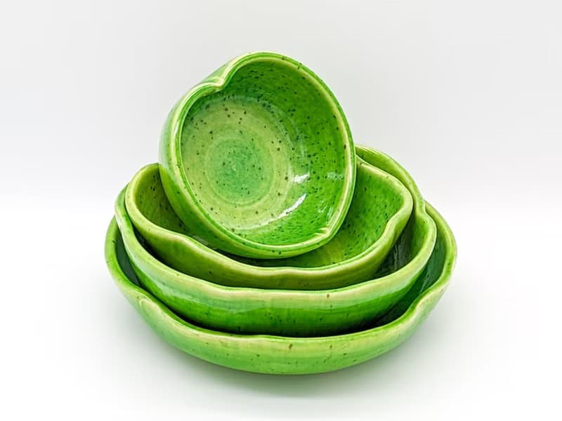 Pottery 4 Bowls Set, Dinnerware sets, Handmade ceramic green bowls