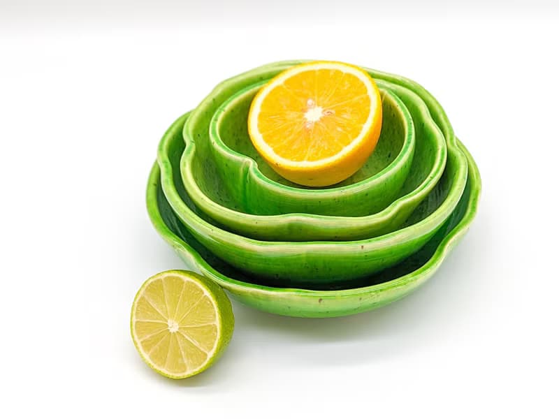 Pottery 4 Bowls Set, Dinnerware sets, Handmade ceramic green bowls