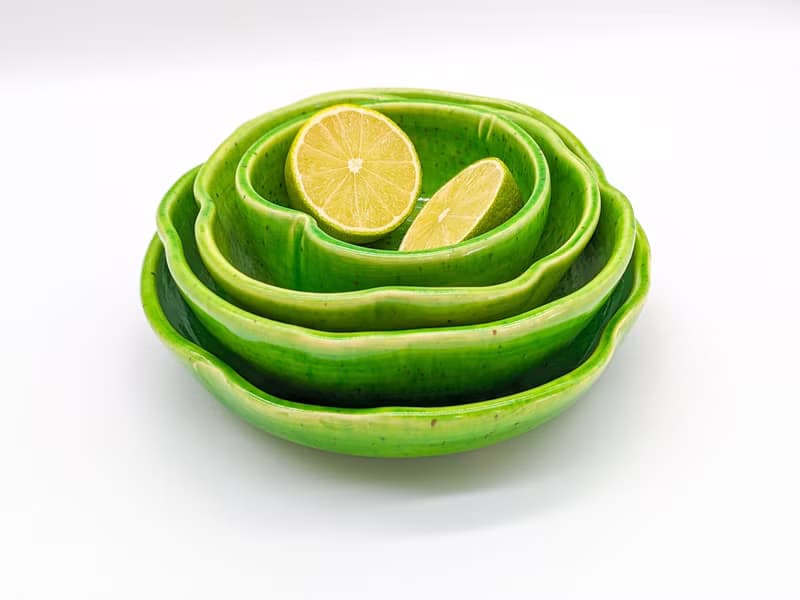 Pottery 4 Bowls Set, Dinnerware sets, Handmade ceramic green bowls