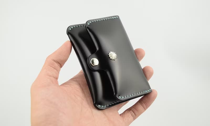 馬臀皮手工錢包迷你卡包便攜mini隨身零錢包鑲嵌925純銀菊花銀釘