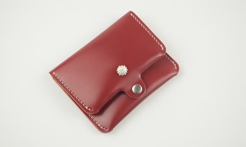 馬臀皮手工錢包迷你卡包便攜mini隨身零錢包鑲嵌925純銀菊花銀釘