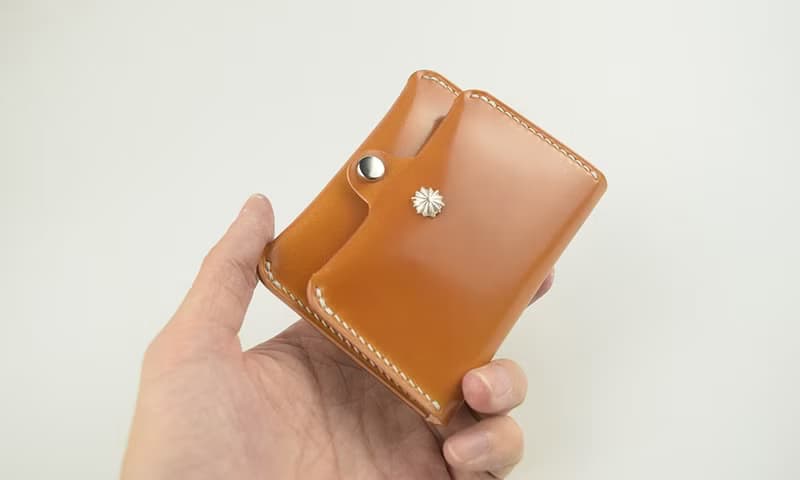 馬臀皮手工錢包迷你卡包便攜mini隨身零錢包鑲嵌925純銀菊花銀釘