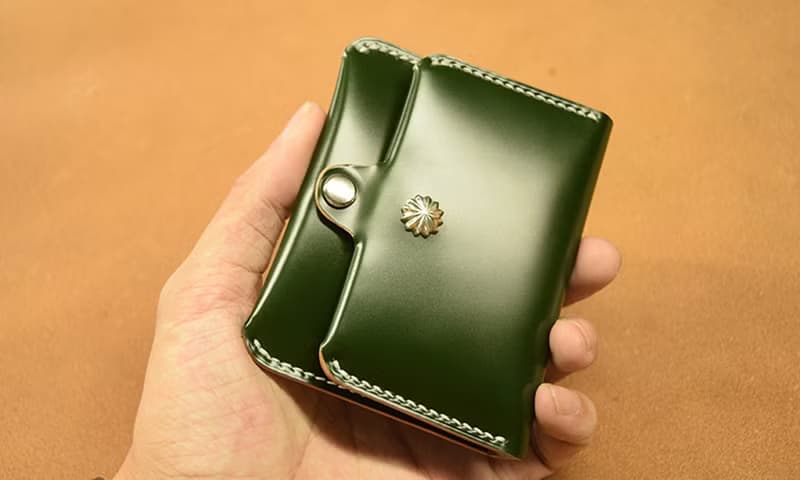 馬臀皮手工錢包迷你卡包便攜mini隨身零錢包鑲嵌925純銀菊花銀釘