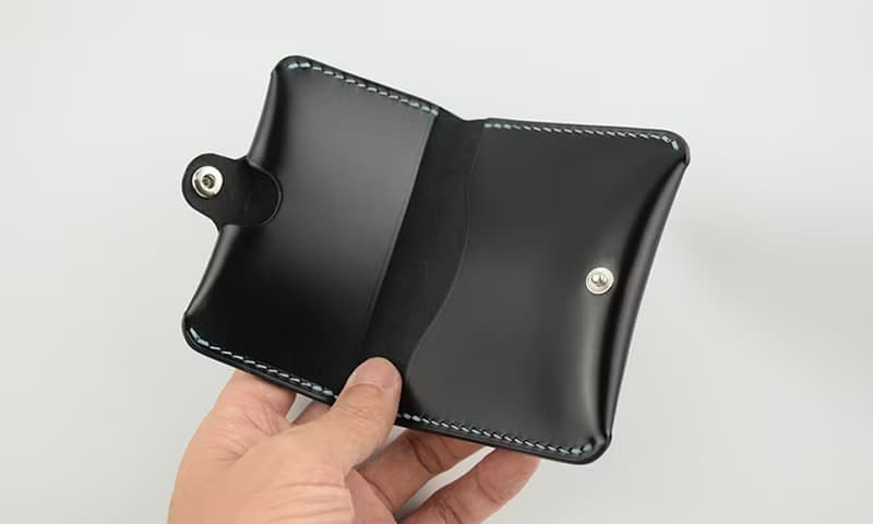 馬臀皮手工錢包迷你卡包便攜mini隨身零錢包鑲嵌925純銀菊花銀釘