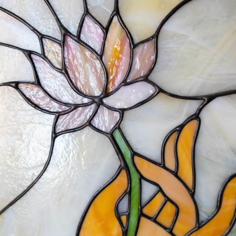 Stained glass window panel, Panel with lotus, Suncatcher, Home décor