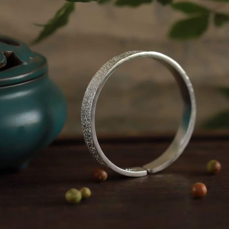 手工磨砂石紋純銀手環