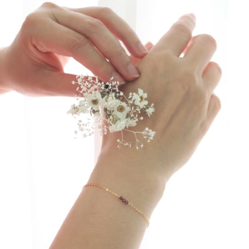 1月摩羯座誕生石 石榴石 14Kgf注金幸運手鍊 送花語乾燥花束生日