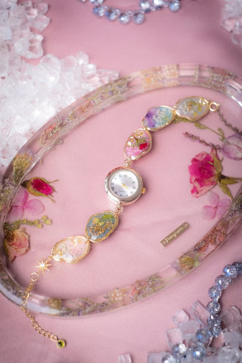 時間碎片植物押花迷你鐘錶手鍊 (日本製錶面)