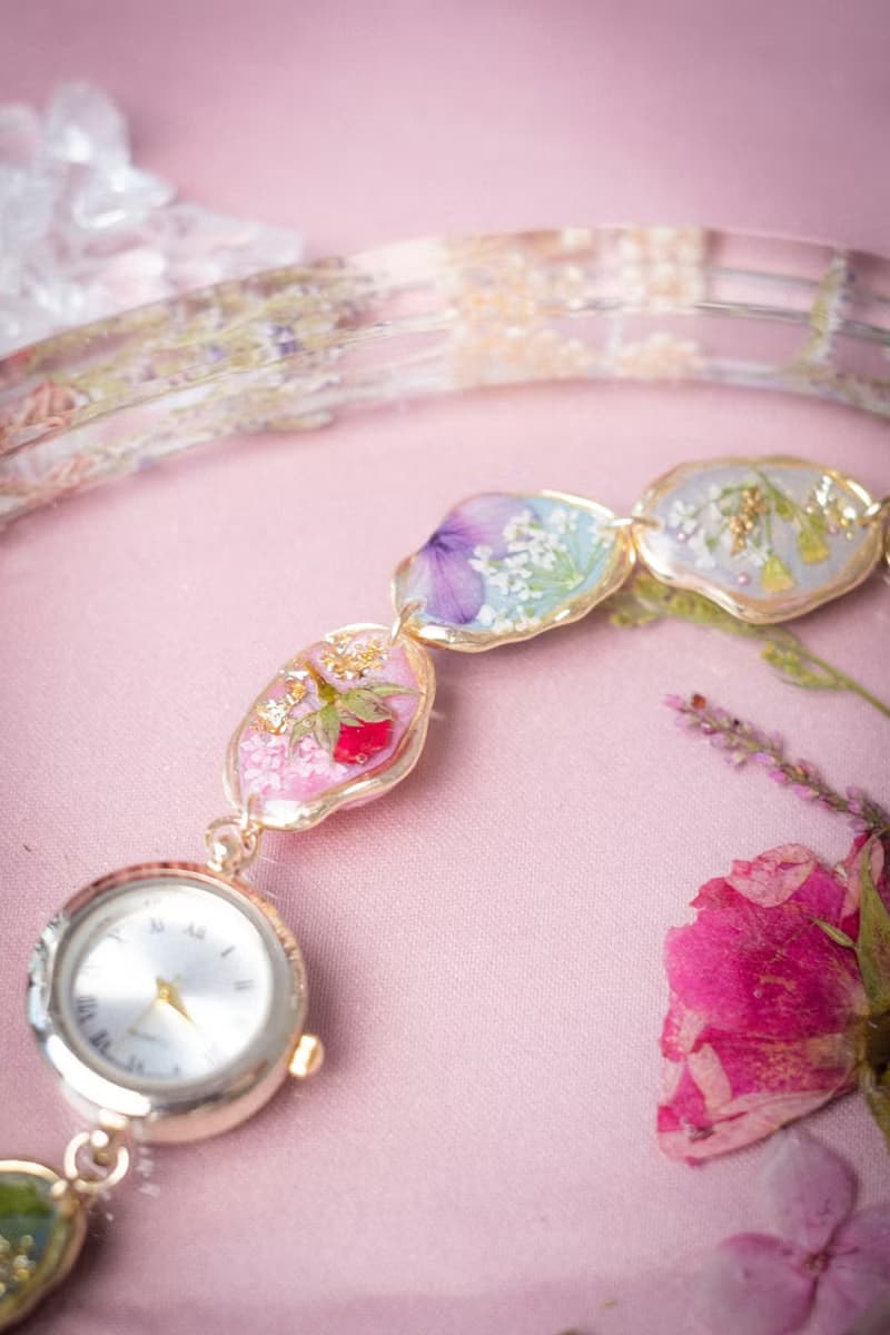 時間碎片植物押花迷你鐘錶手鍊 (日本製錶面)