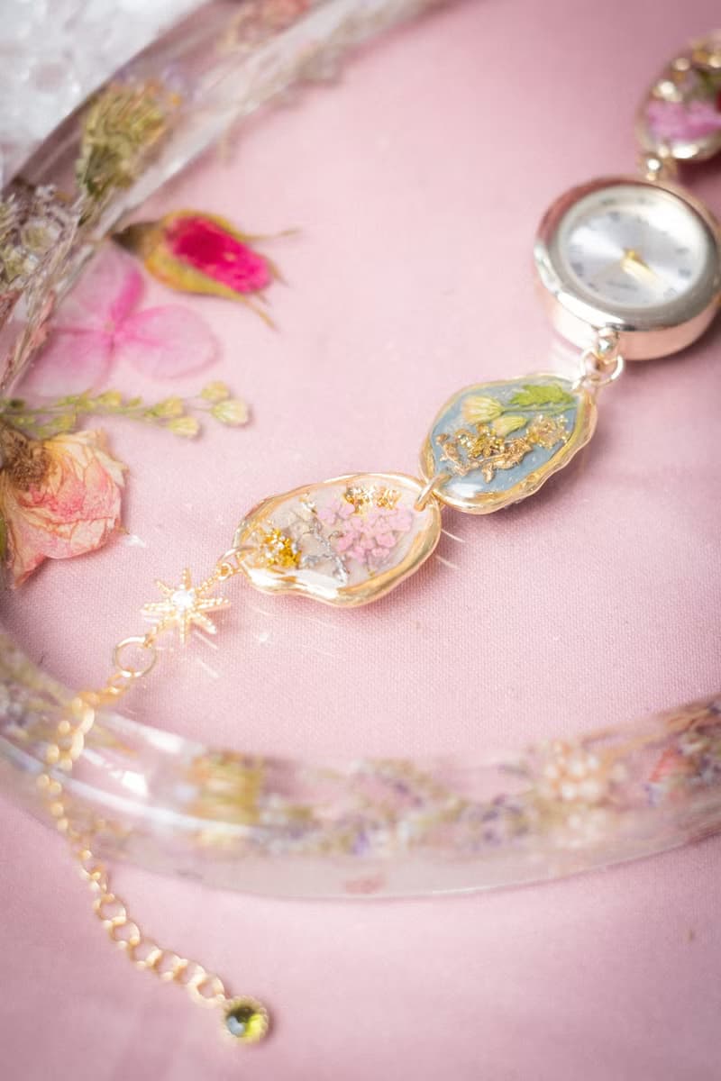 時間碎片植物押花迷你鐘錶手鍊 (日本製錶面)