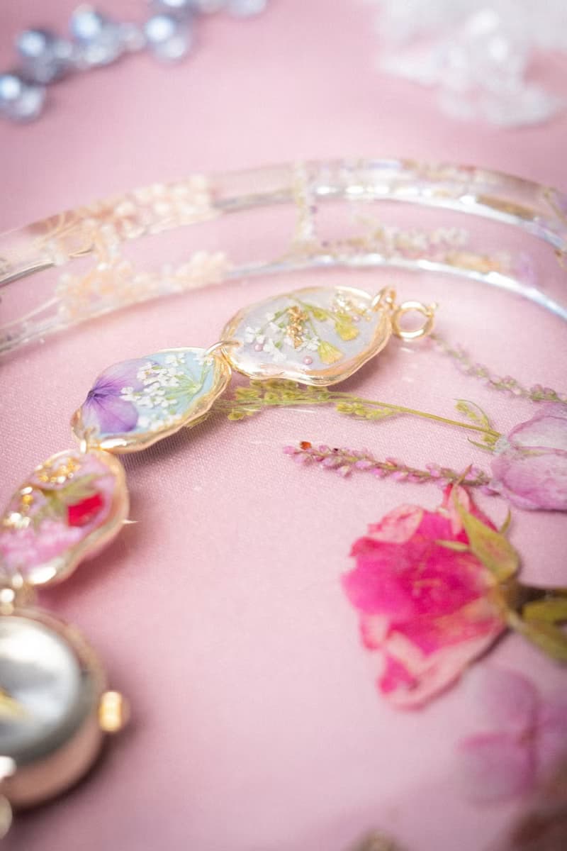 時間碎片植物押花迷你鐘錶手鍊 (日本製錶面)