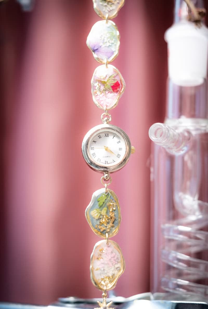 時間碎片植物押花迷你鐘錶手鍊 (日本製錶面)