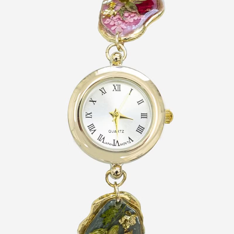 時間碎片植物押花迷你鐘錶手鍊 (日本製錶面)