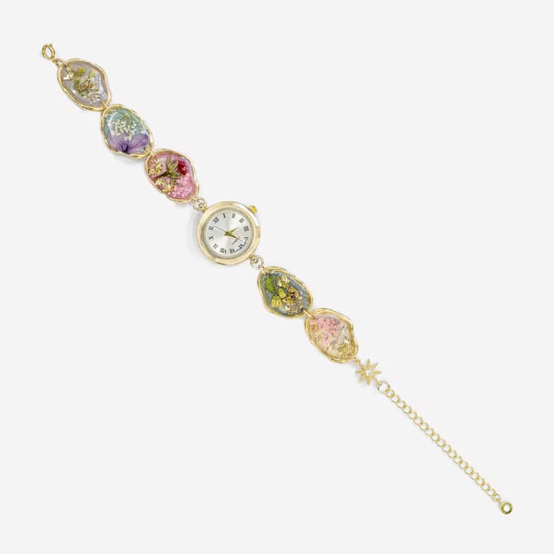 時間碎片植物押花迷你鐘錶手鍊 (日本製錶面)