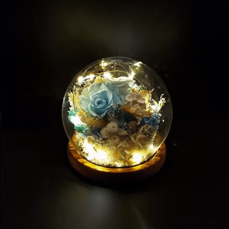 Enman永生花水晶玻璃球擺設 - 天藍色