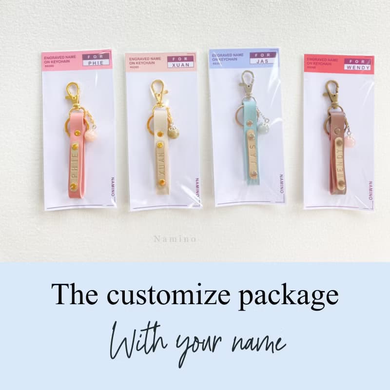 Beige Leather Key Ring hand made with Lucky Stone