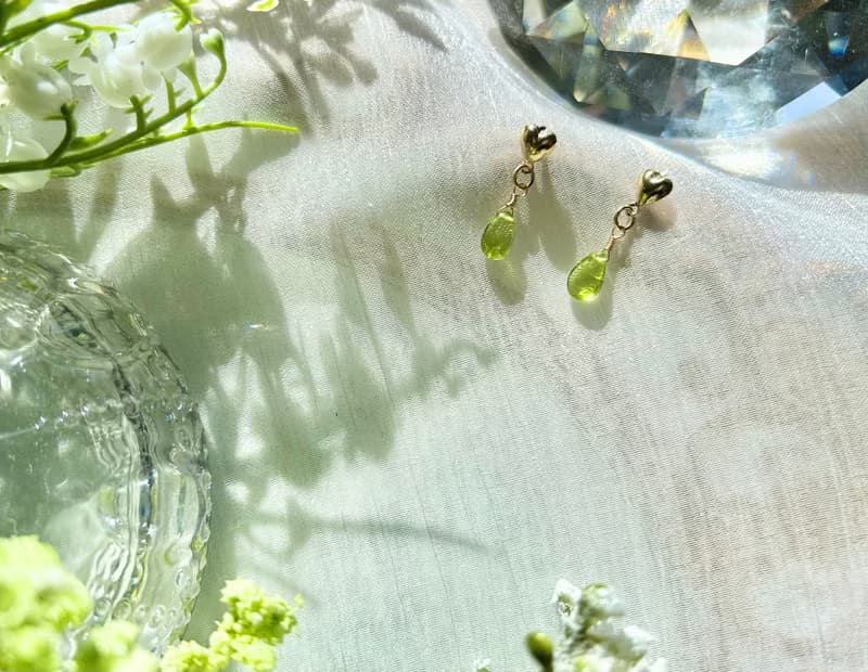 橄欖石愛心耳針式耳環 橄欖石耳環 水滴形橄欖石 水晶飾品