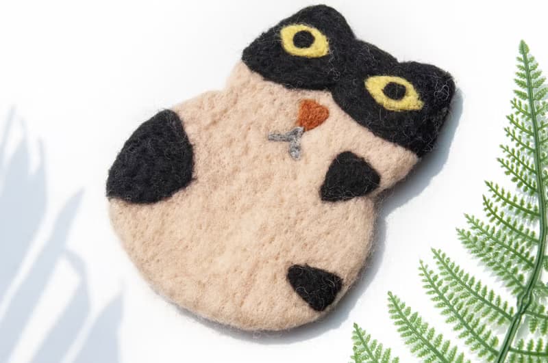 波希米亞森林系羊毛氈杯墊 動物濕氈杯墊-眼鏡貓咪毛孩子吸水杯墊