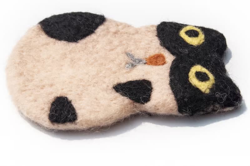 波希米亞森林系羊毛氈杯墊 動物濕氈杯墊-眼鏡貓咪毛孩子吸水杯墊