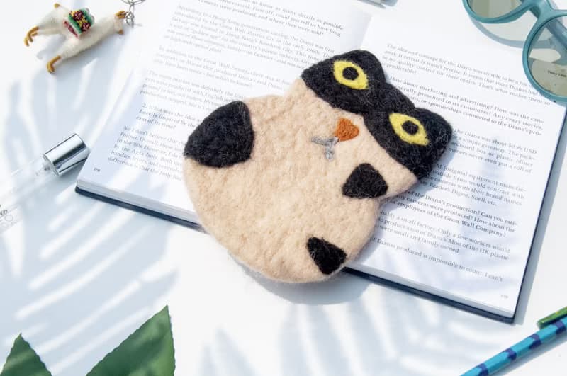 波希米亞森林系羊毛氈杯墊 動物濕氈杯墊-眼鏡貓咪毛孩子吸水杯墊