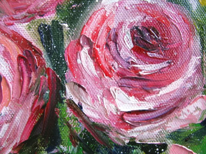 Abstract pink Roses oil painting small sizes stretched canvas impasto style