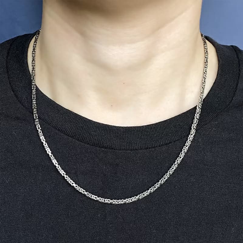 方形拜占庭單鍊(鍊寬2.5mm) 925純銀 硫化染黑