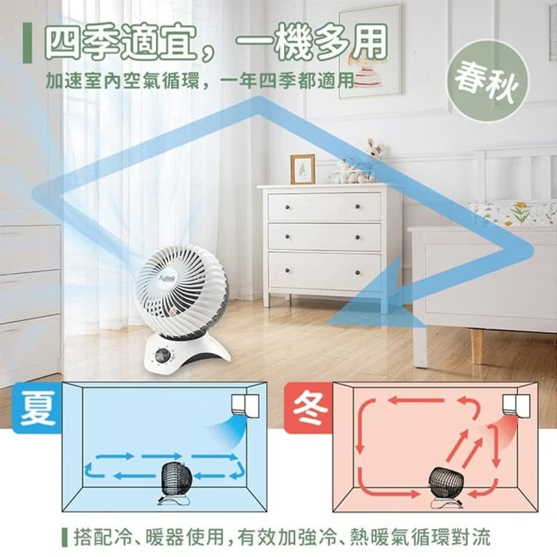 【富士電通】9吋旋鈕式靜音擺頭循環扇FT-LCF093