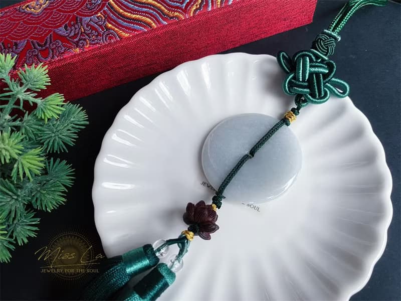 天然緬甸玉翡翠 灰藍綠底細糯 大平安扣 禮物 包掛 車掛 平安順利