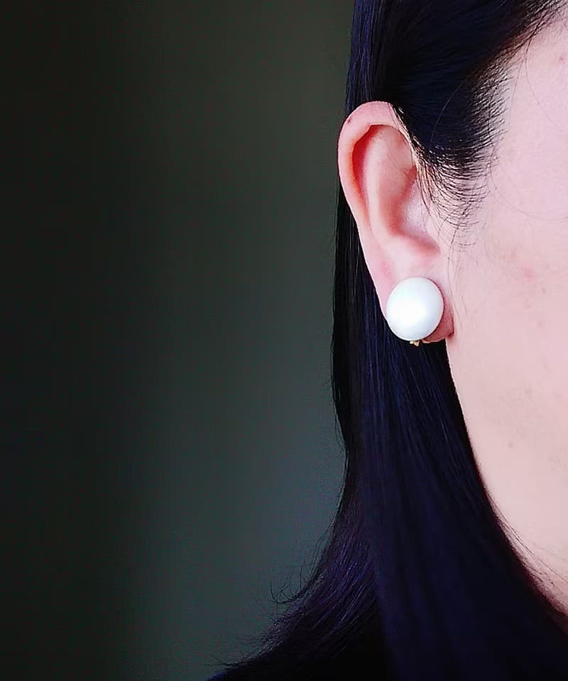 vintage jewelry Trifari 簡約珍珠白球形 夾式耳環