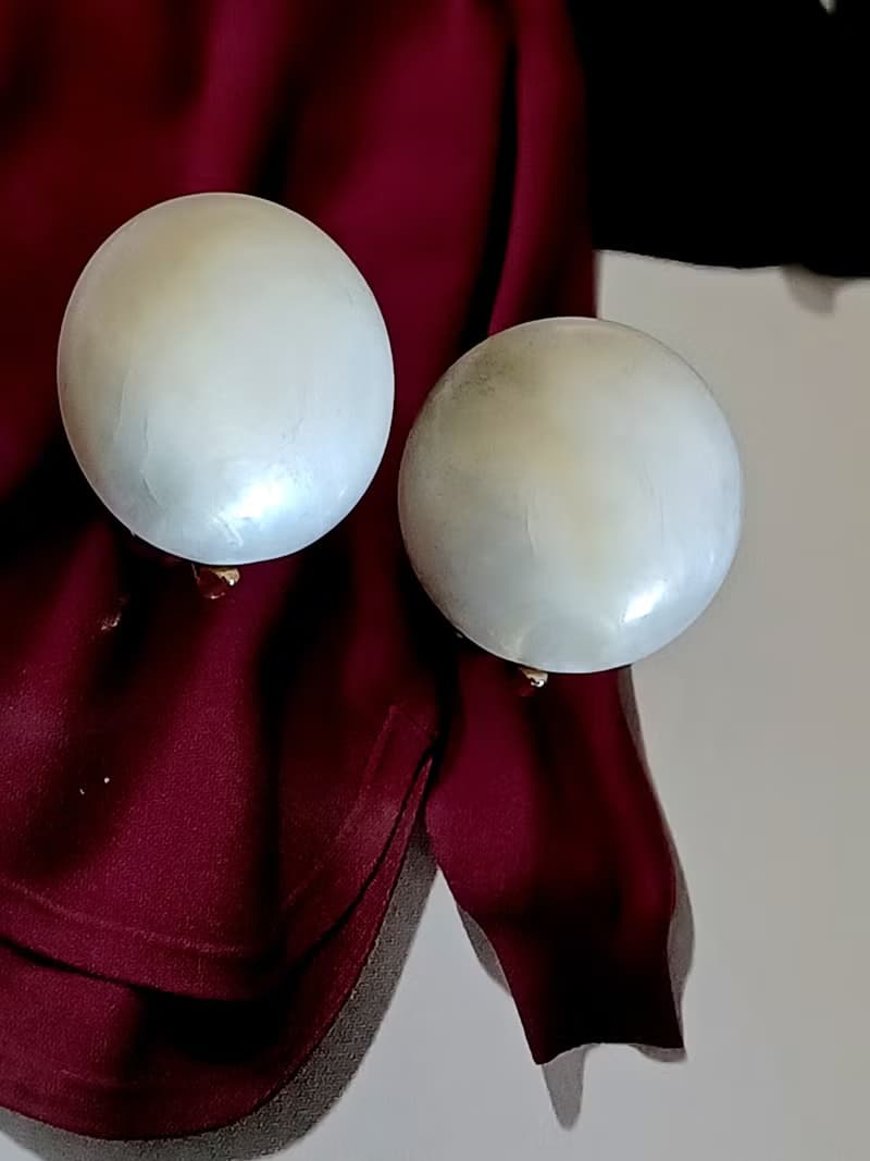 vintage jewelry Trifari 簡約珍珠白球形 夾式耳環