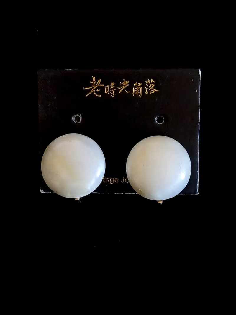 vintage jewelry Trifari 簡約珍珠白球形 夾式耳環