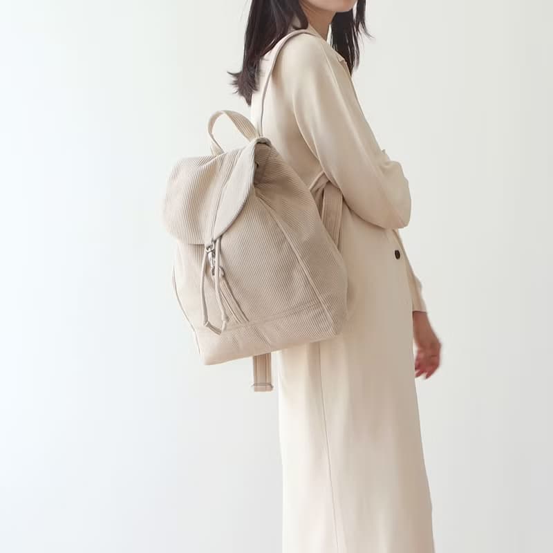 秋冬新品 燈芯絨大號後背包【奶駝】A4可放 休閒輕便大容量