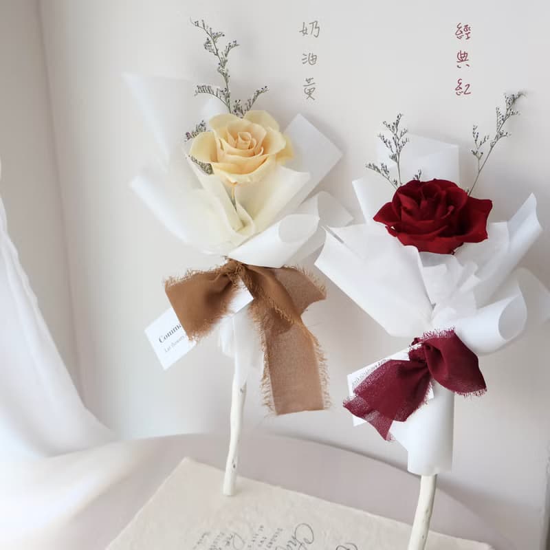 暖色系 單朵永生花玫瑰花束  8色 情人節花束 生日 週年 求婚