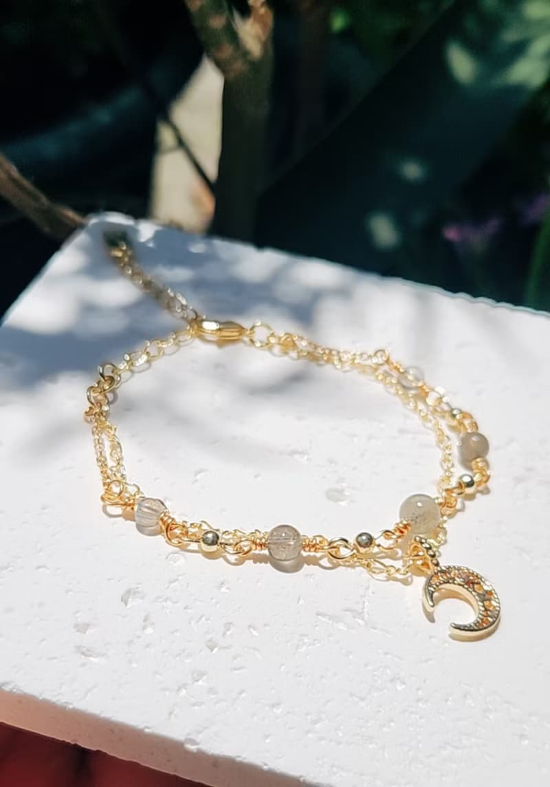 閃耀愛情【灰】-灰月光石 溫柔 撫慰心靈 編織雙鍊手鍊