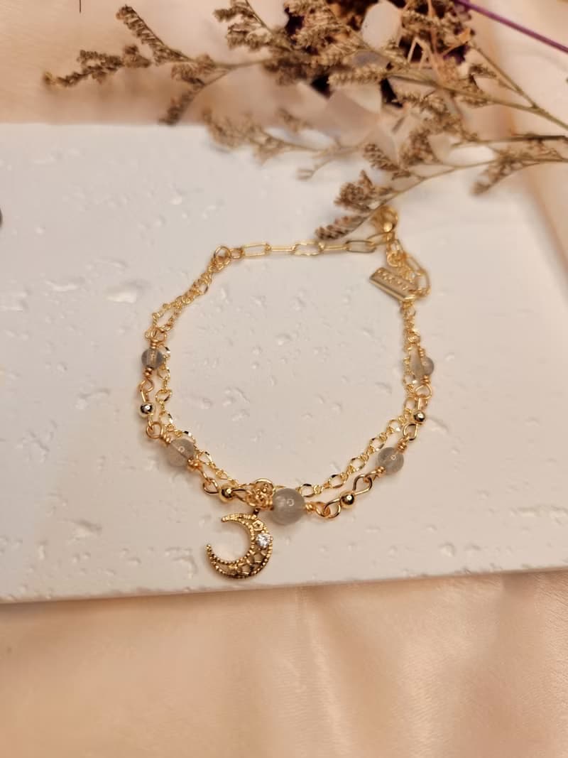 閃耀愛情【灰】-灰月光石 溫柔 撫慰心靈 編織雙鍊手鍊