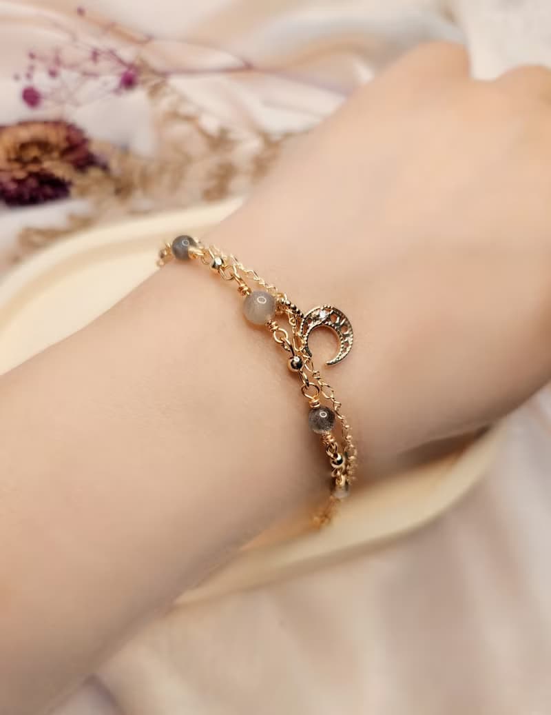 閃耀愛情【灰】-灰月光石 溫柔 撫慰心靈 編織雙鍊手鍊